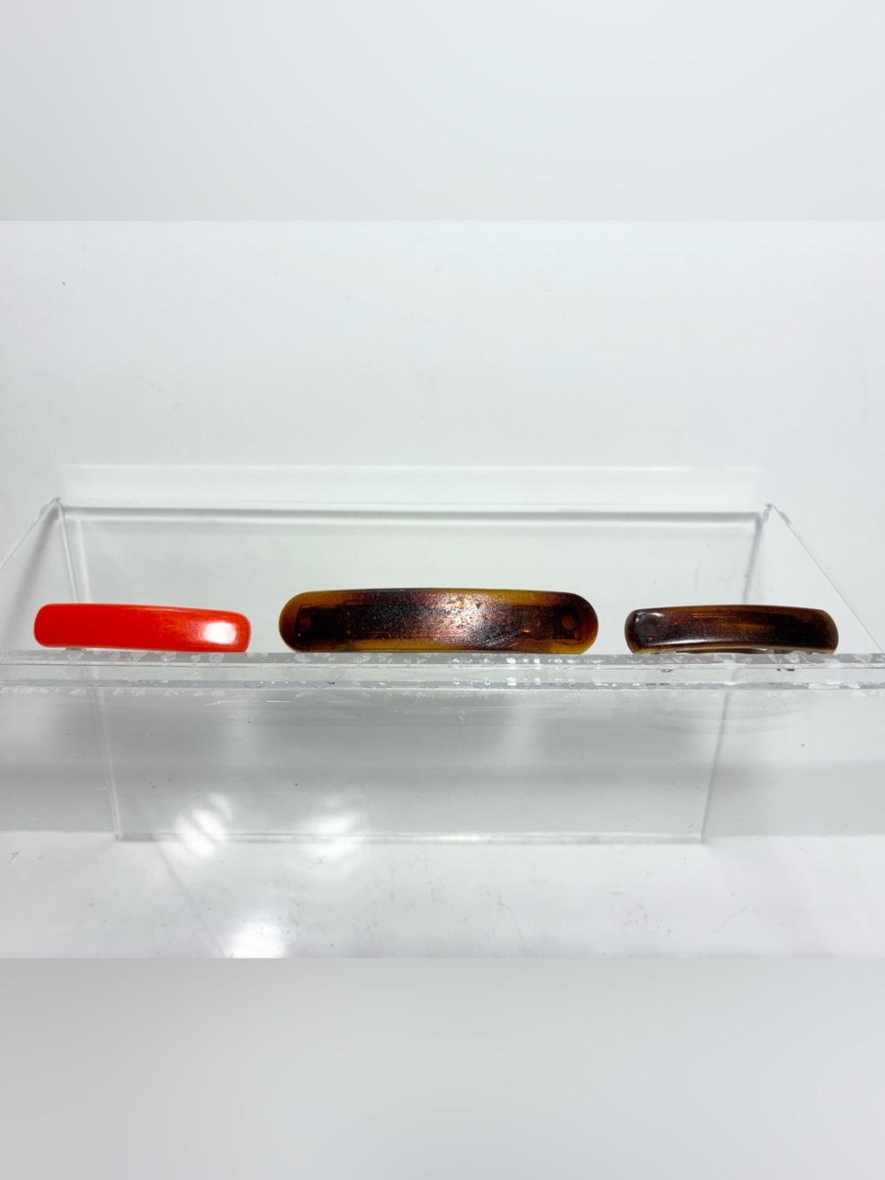 3 Pc Vintage 90s French Hair Barrette Set Snap Clips Red Tortoise Brown